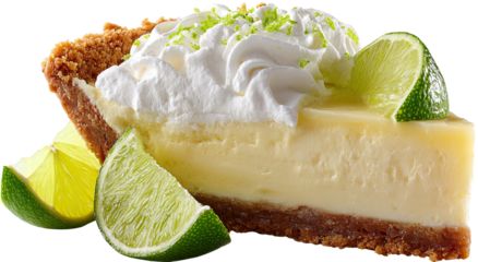 A delicious slice of key lime pie with whipped cream and lime