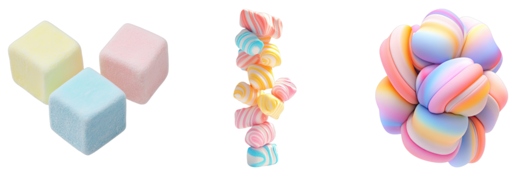 A vibrant assortment of colorful marshmallows, a sweet and delightful treat. The scene presents marshmallows in varying shapes and hues, exuding a sense of fun and playfulness. 
