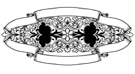 Ornate floral design with ribbons and symmetrical black elements editable vector file