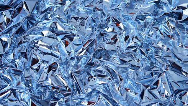 Macro Texture of Crinkled Shiny Silver Mylar Emergency Blanket with Reflective Folds