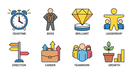 Illustration icons depicting business themes and concepts set up editable vector file