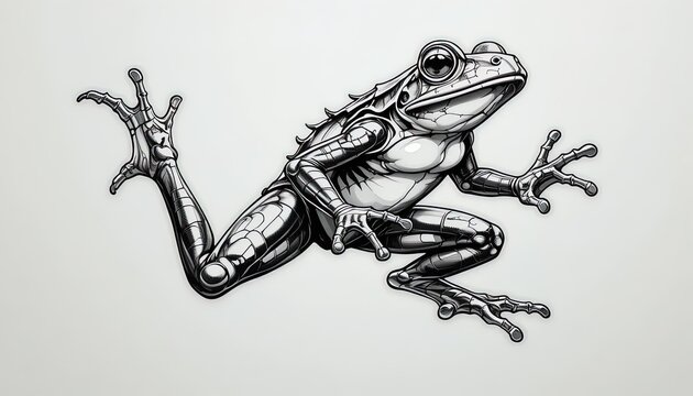 Futuristic chrome frog, a unique blend of nature and technology, a creative design for sci-fi enthusiasts and animal lovers, great for edgy branding.