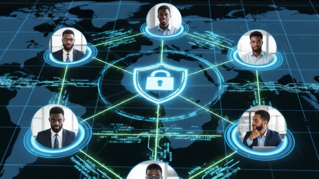 Diverse People Connect Globally With Network Security Shield Concept