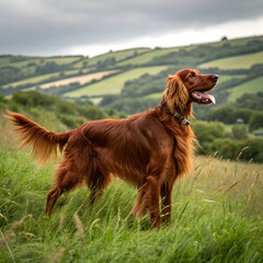 Obraz premium A graceful Irish Setter with shiny red coat, exuding elegance, energy, loyalty.