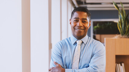 Portrait Of Smiling Mature Businessman In Modern Office