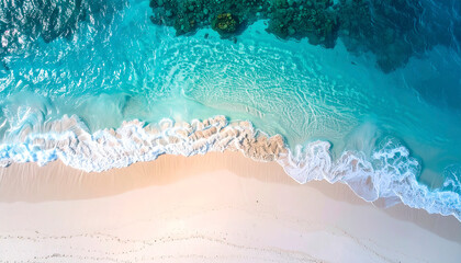 Aerial view of ocean waves and sandy beach