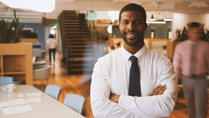 Portrait Of Businessman In Modern Office With Colleagues Meeting Around Table In Background