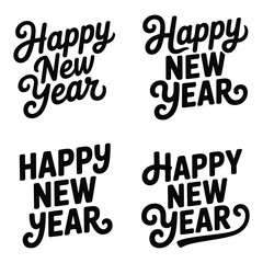 Festive Happy New Year Greetings in Varied Typography Styles Perfect for Holiday Season Wishes and Celebratory Announcements with Artistic Flair