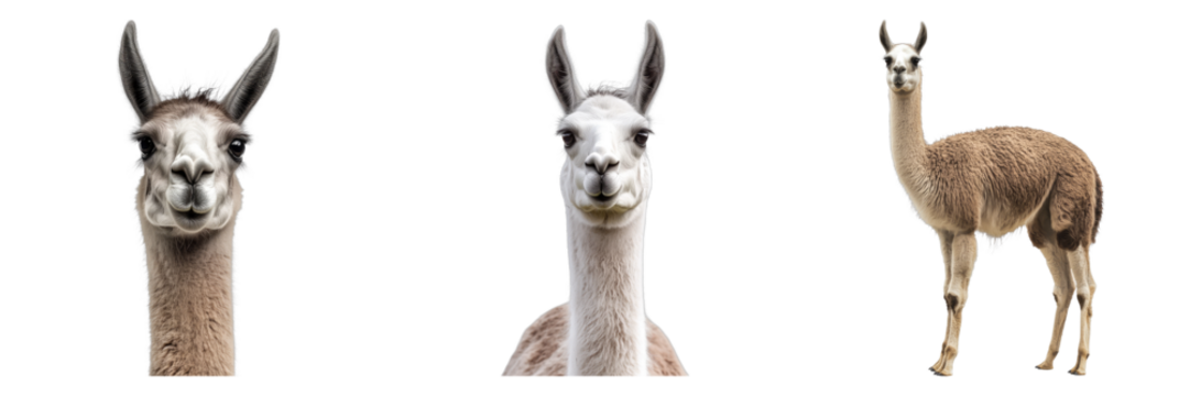 Three different views of the elegant llama posing confidently, showcasing its unique features 