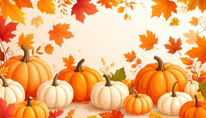 Naklejka premium Colorful pumpkins and autumn leaves arrangement