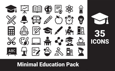 Minimal Education and E-learning Solid Icons Set. School and University Symbols Pack.