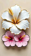 Naklejka premium White and pink Hibiscus flower