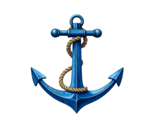 Blue Anchor with Rope on White Background