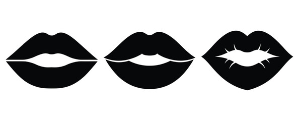 love kiss lips silhouette Valentine icon set,Black color simple Vector icons