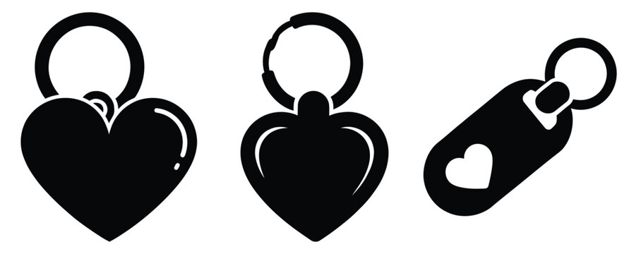 love keychain silhouette Valentine icon set,Black color simple Vector icons