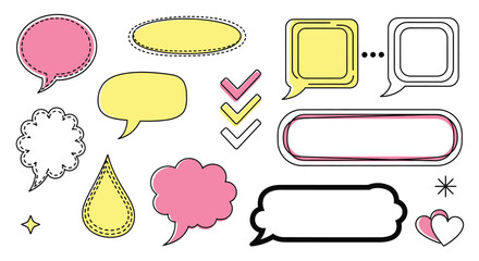 Illustration of colorful speech bubbles and check mark symbols editable vector file
