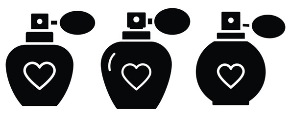 love perfume bottle silhouette Valentine icon set,Black color simple Vector icons