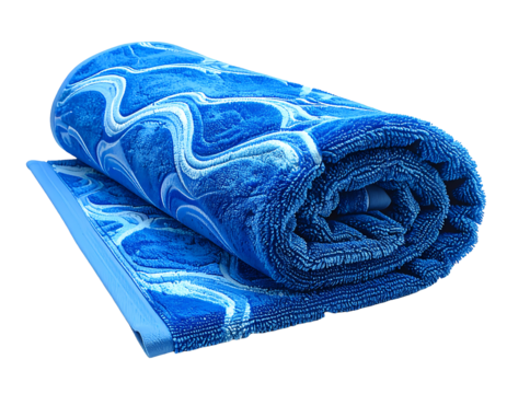 Vibrant Blue Towel with Wave Patterns on a Soft Background