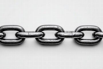 A close-up view of a metal chain links, showcasing strength and connection against white.