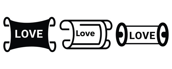 love scroll silhouette Valentine icon set,Black color simple Vector icons