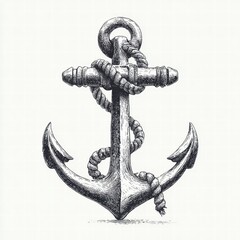 A detailed drawing of an anchor with rope, ideal for nautical themes.