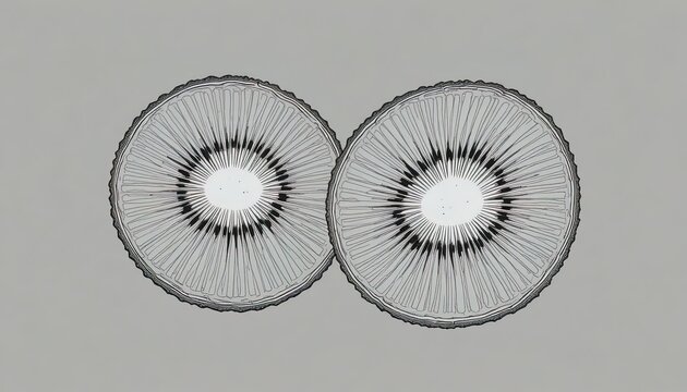 Stunning monochrome kiwi slices create a modern, minimalist food art print for kitchen decor and healthy eating promotions, adding a unique touch