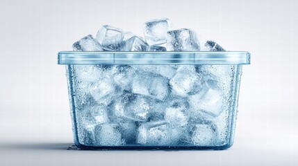 A container of ice cubes, perfect for cooling drinks on a hot summer day.