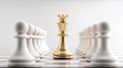 A gold chess king with white pawns, representing strategy and leadership.