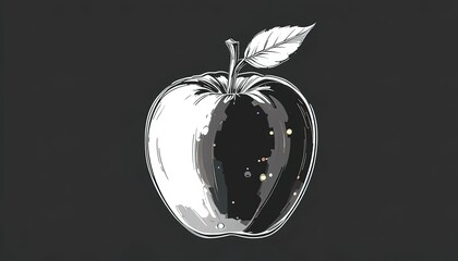Stylized apple illustration with a cosmic galaxy core, perfect for vibrant designs or educational materials about space and healthy eating habits
