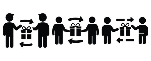 couple gift exchange silhouette Valentine icon set,Black color simple Vector icons