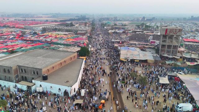 Aerial Shot of Tablighi Jamaat Congregation at Raiwind Markaz, Lahore, Pakistan  November 8, 2025,drawing participants from across the country and abroad for religious sermons and prayers