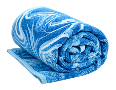 Neatly Rolled Blue Towel with Wave Patterns