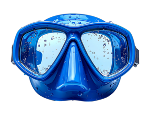 Blue Snorkeling Mask with Clear Lenses and Water Droplets