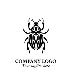 Beetle Logo Symbol in Black on the White Background with Simple Modern Insect Design