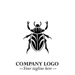 Beetle Logo Symbol in Black on the White Background with Simple Modern Insect Design
