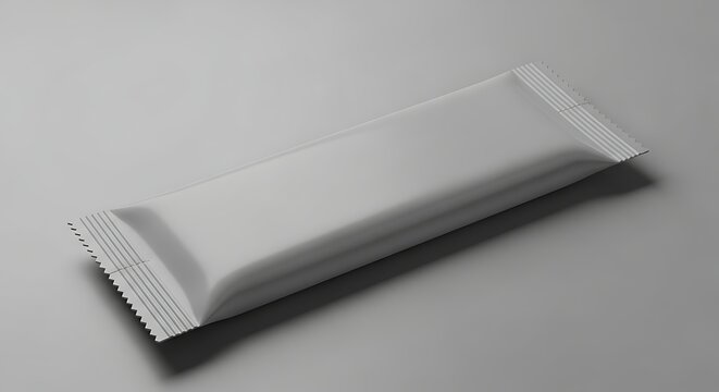 Blank white sachet stick pack packaging mockup on gray background