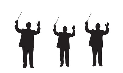 Three conductors orchestrating music silhouette © Md