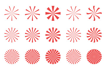 Red Sunburst Vector Set – Radial Stripes, Swirl, Geometric Lines, Abstract Circle Burst