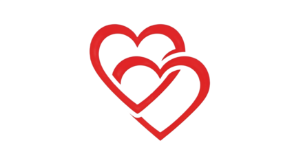 Two interconnected red hearts symbolizing love, connection, and unity on a black background.