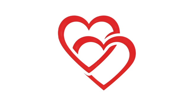 Two interconnected red hearts symbolizing love, connection, and unity on a black background.