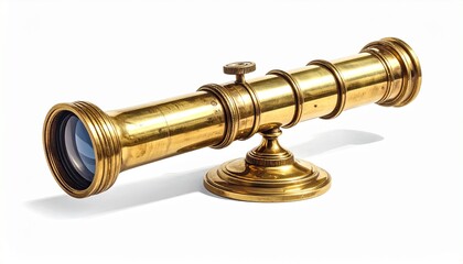 A vintage brass telescope on wooden tripod with hanging weight&mdash;evoking curiosity, precision, and the choreography of observation, craftsmanship, and the quiet ritual of distant vision.