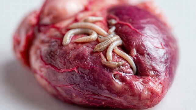 Heart infested with parasitic worms