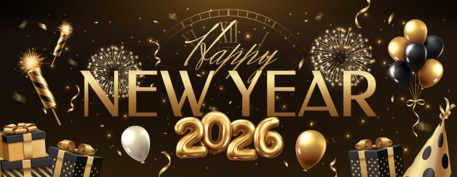 Elegant new year 2026 celebration layout realistic