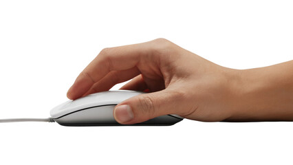 Hand using a computer mouse. Isolated on transparent background, png