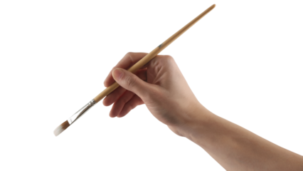 hand holding a paint brush, ready to create art  . Isolated on transparent background, png