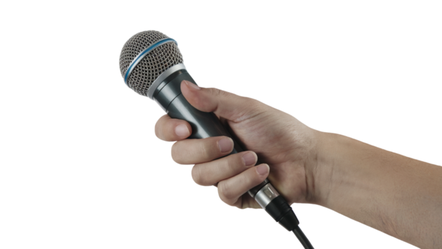 hand holding a microphone . Isolated on transparent background, png