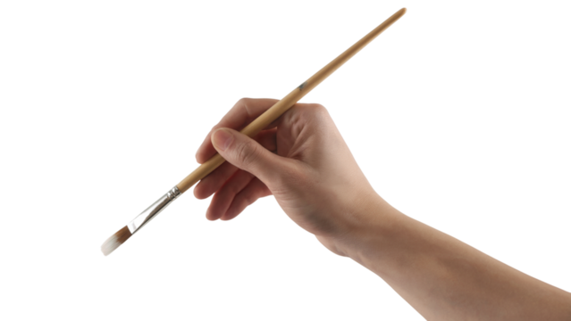 hand holding a paint brush, ready to create art  . Isolated on transparent background, png