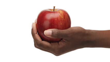 hand holding ripe red apple . Isolated on transparent background, png