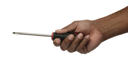 hand holding a screwdriver . Isolated on transparent background, png