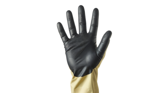 protective glove raised to show a hand . Isolated on transparent background, png